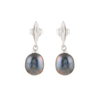 Silver Earrings with Hanging Black Pearl