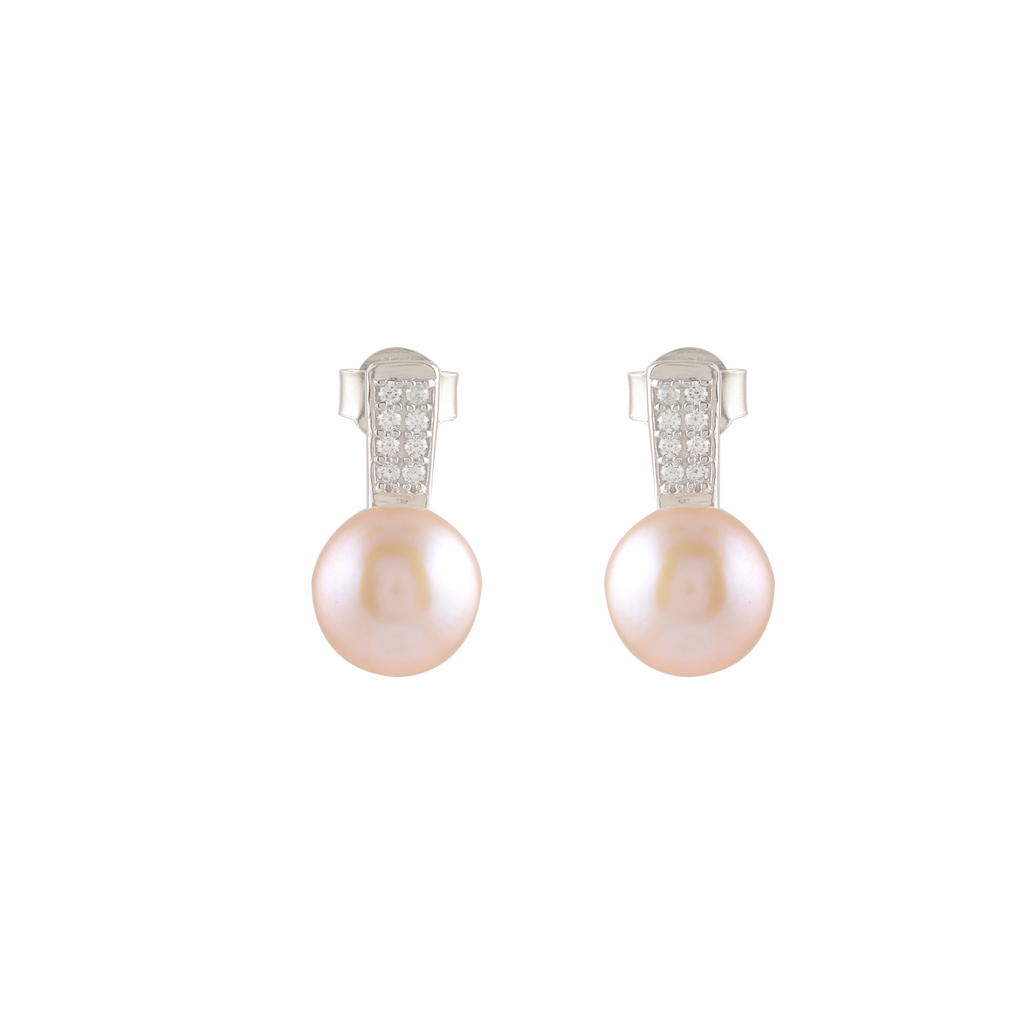 Silver CZ Pearl Stud Earrings