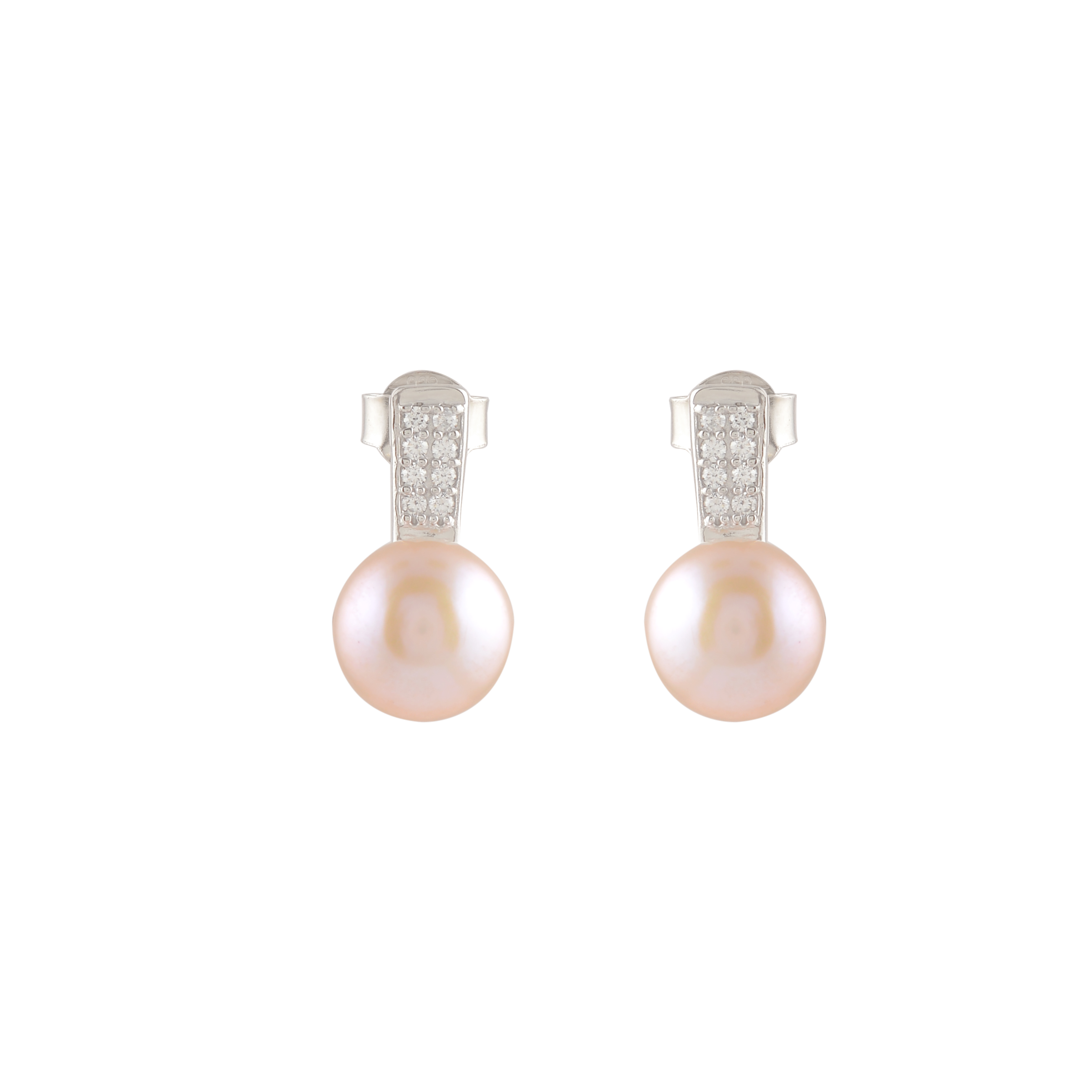 Silver CZ Pearl Stud Earrings