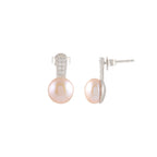 Silver CZ Pearl Stud Earrings