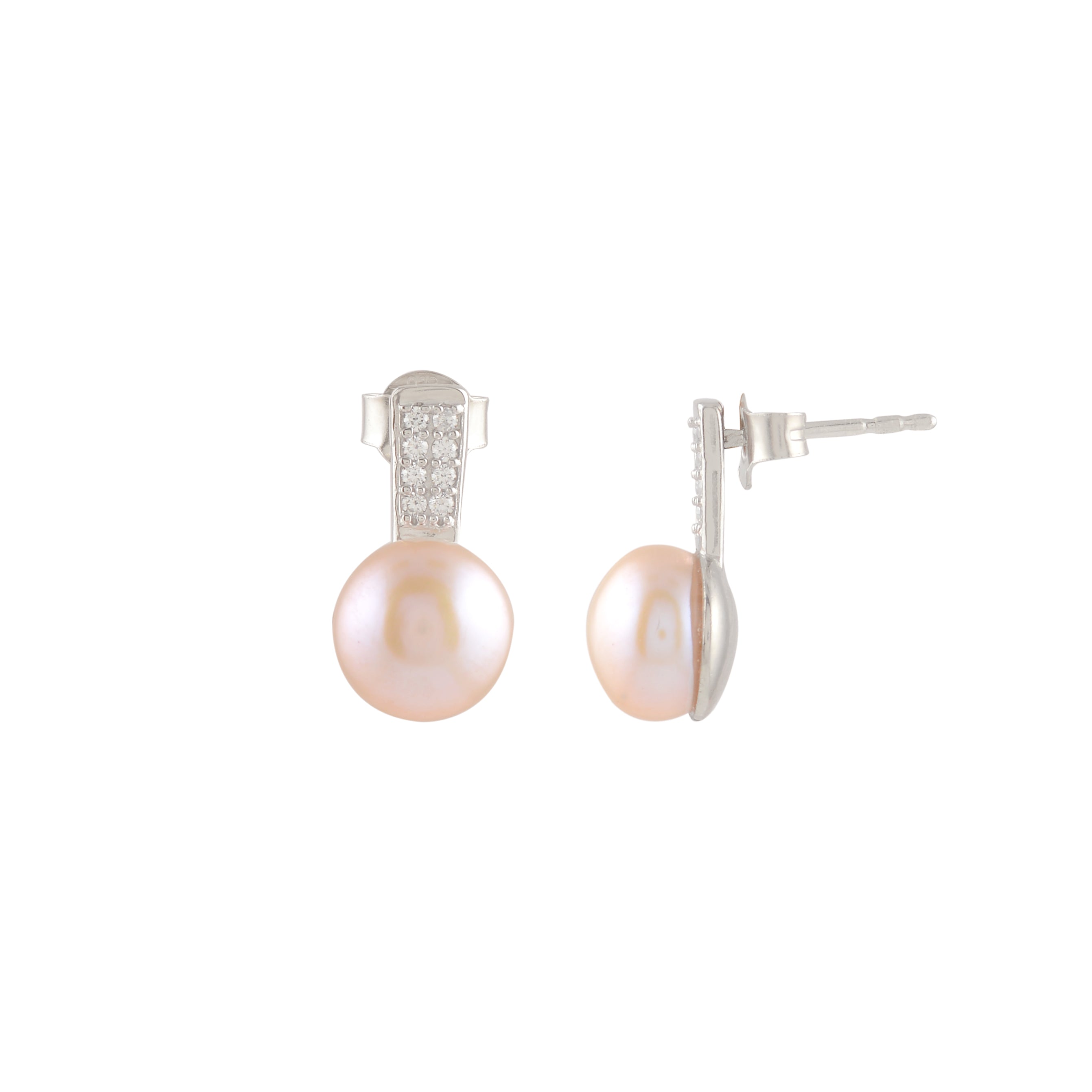 Silver CZ Pearl Stud Earrings