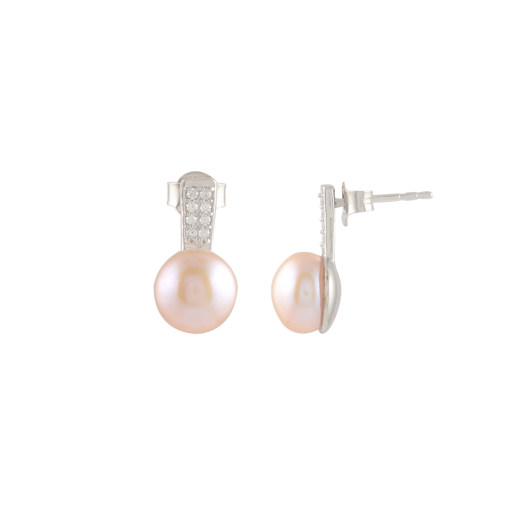 Silver CZ Pearl Stud Earrings