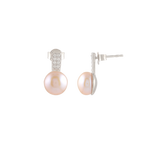 Silver CZ Pearl Stud Earrings