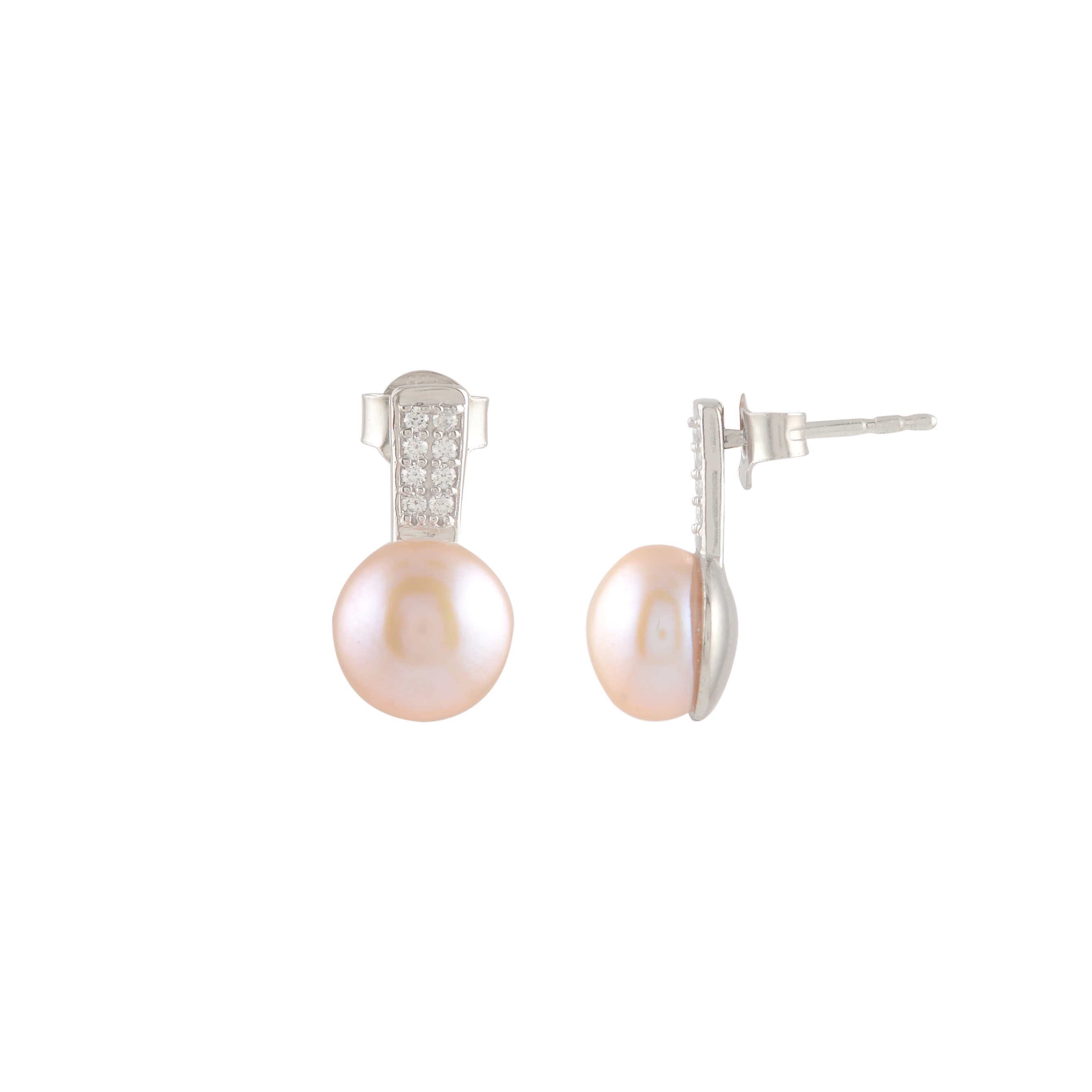 Silver CZ Pearl Stud Earrings