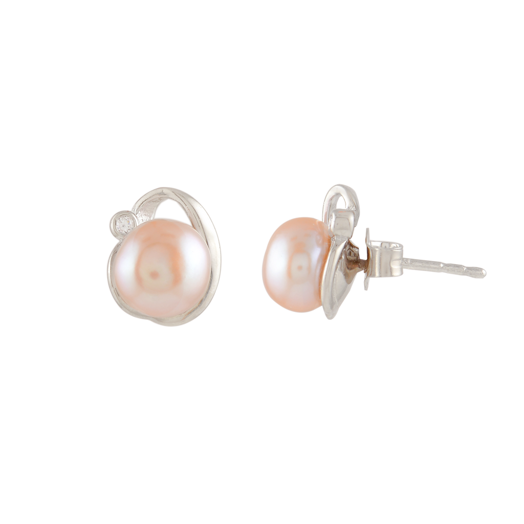 Silver Pearl Stud Earrings