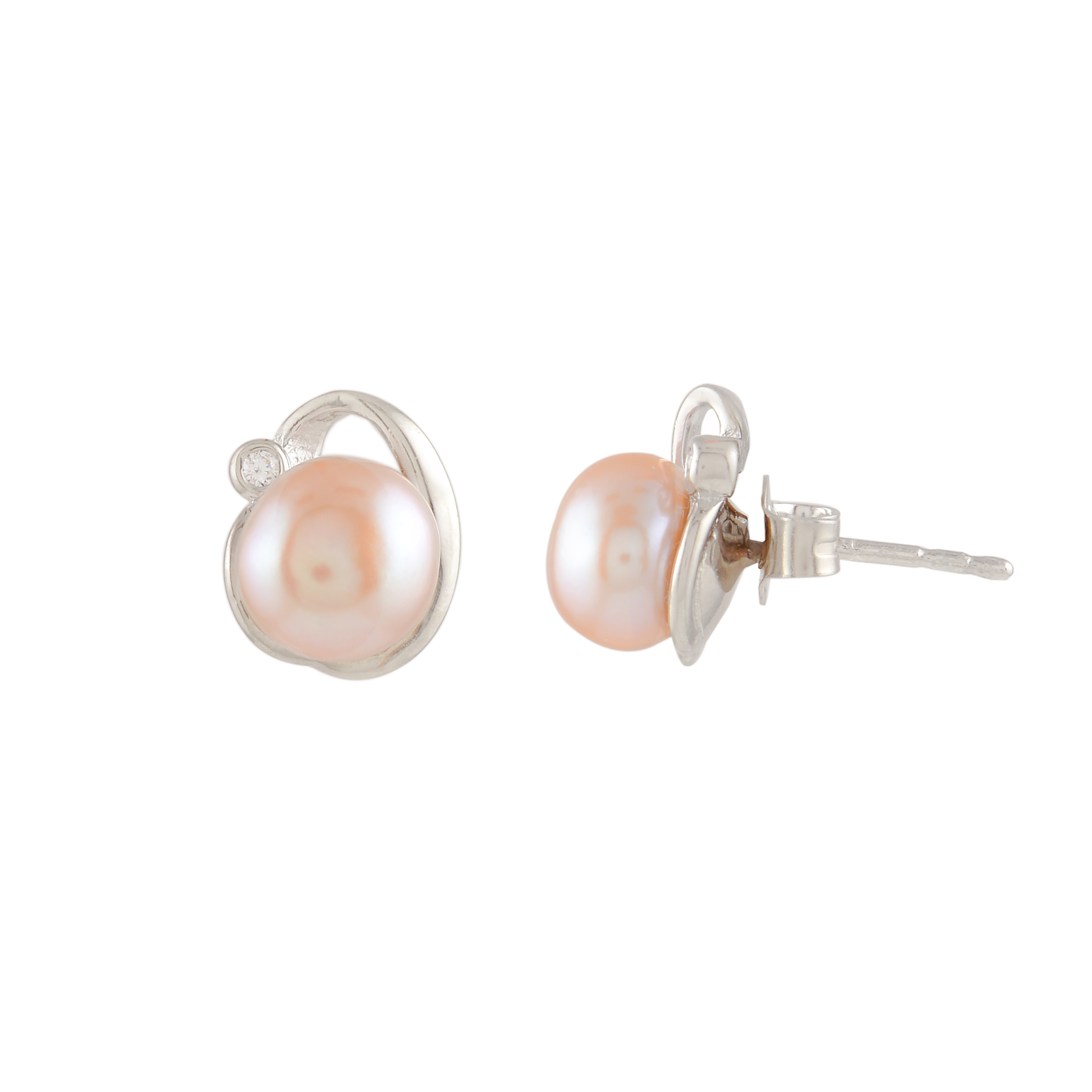 Silver Pearl Stud Earrings