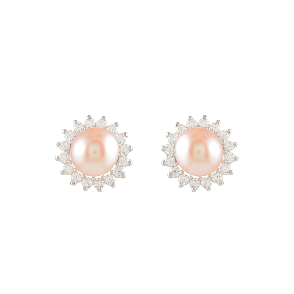 Celestial Bloom Pearl Stud Earrings (Sterling Silver Freshwater Pearls)