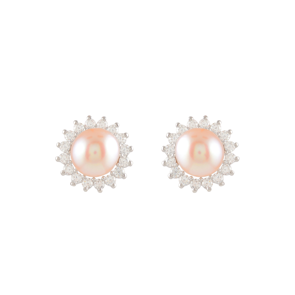 Celestial Bloom Pearl Stud Earrings (Sterling Silver Freshwater Pearls)