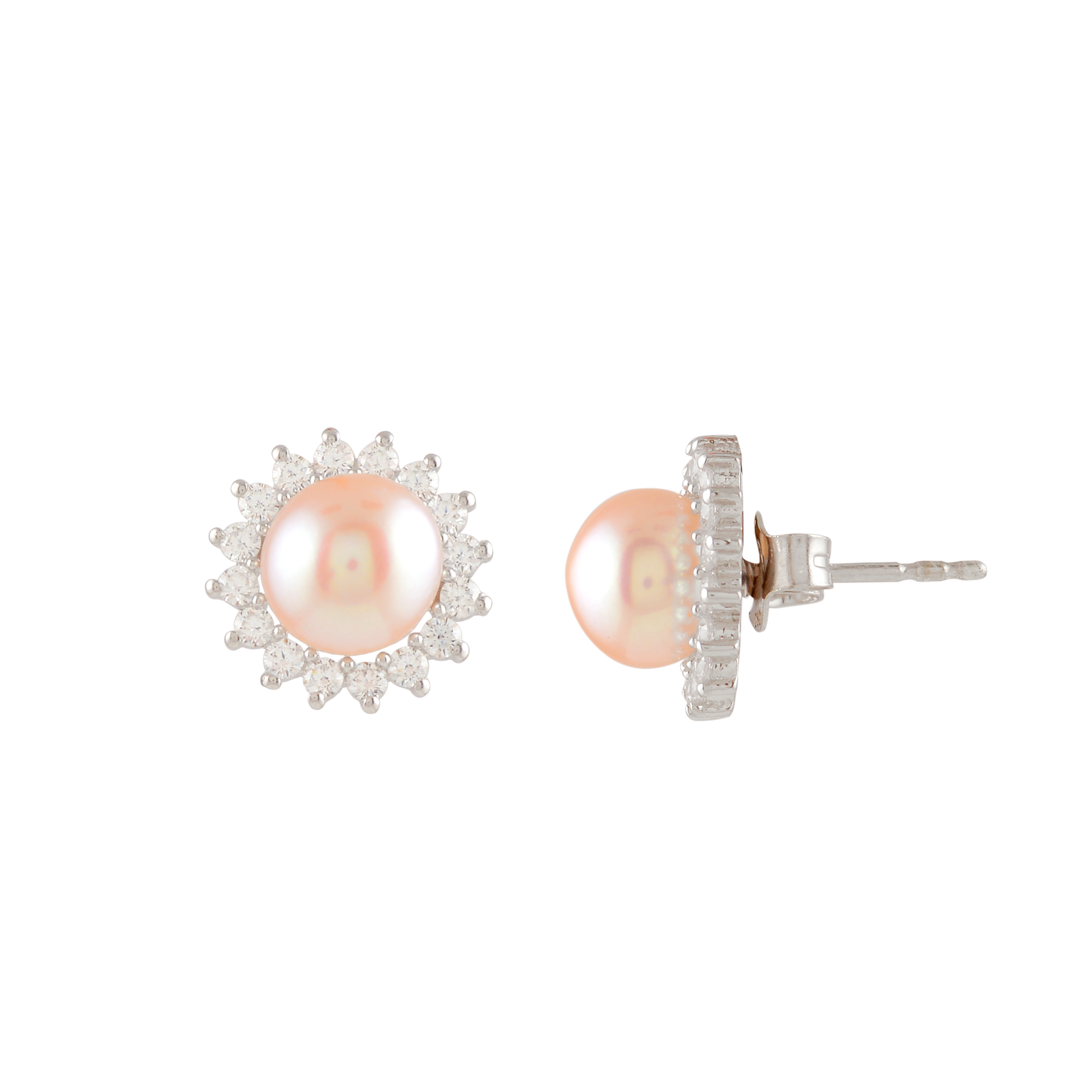 Celestial Bloom Pearl Stud Earrings (Sterling Silver Freshwater Pearls)