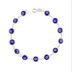 Minimalist Blue Enamel Evil Eye Bracelet in Pure 92.5 Silver