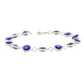 Minimalist Blue Enamel Evil Eye Bracelet in Pure 92.5 Silver