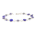 Minimalist Blue Enamel Evil Eye Bracelet in Pure 92.5 Silver