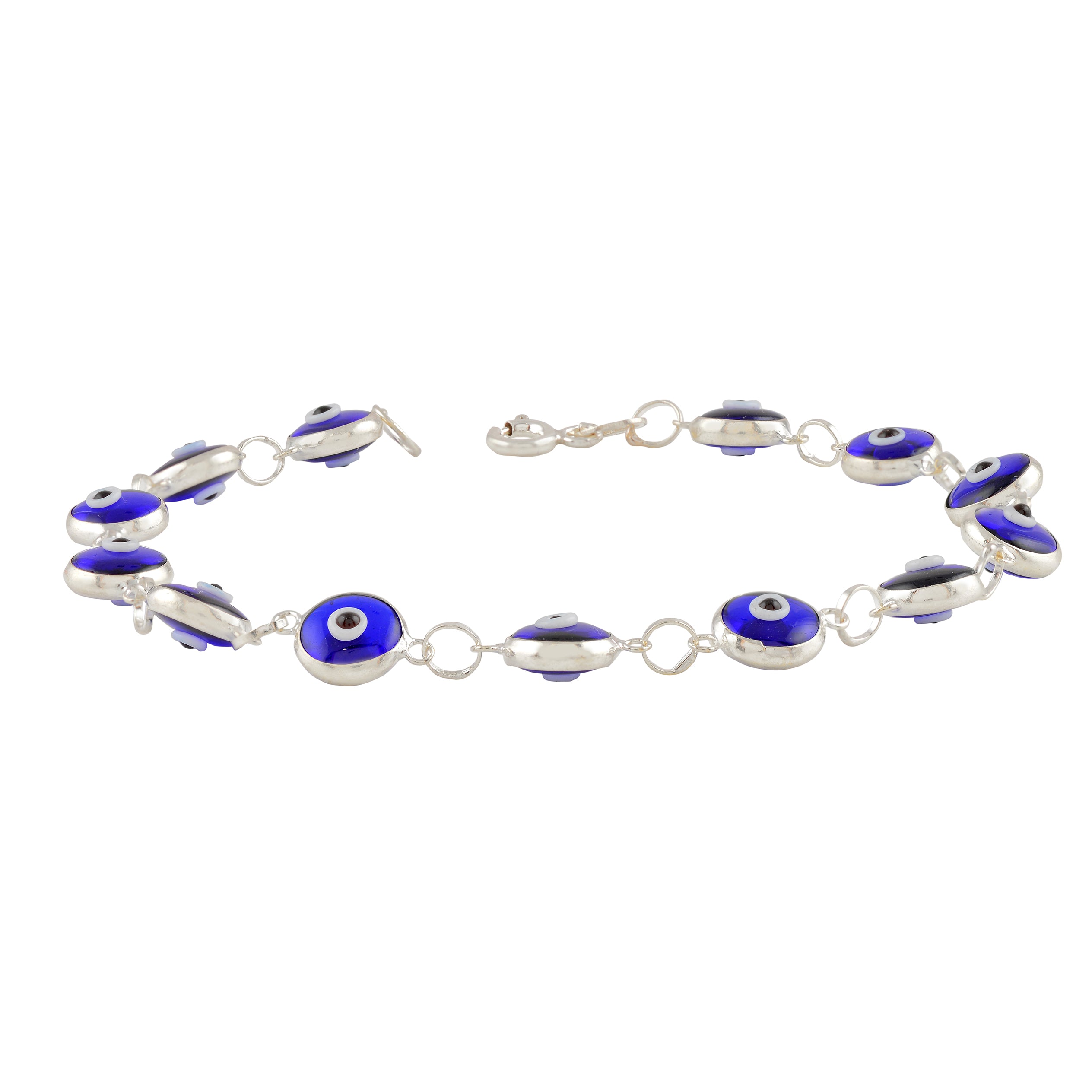 Minimalist Blue Enamel Evil Eye Bracelet in Pure 92.5 Silver