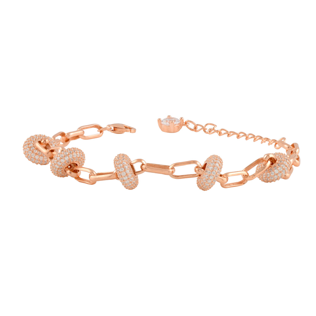 Silver Link Bracelet with Pave CZ Charms