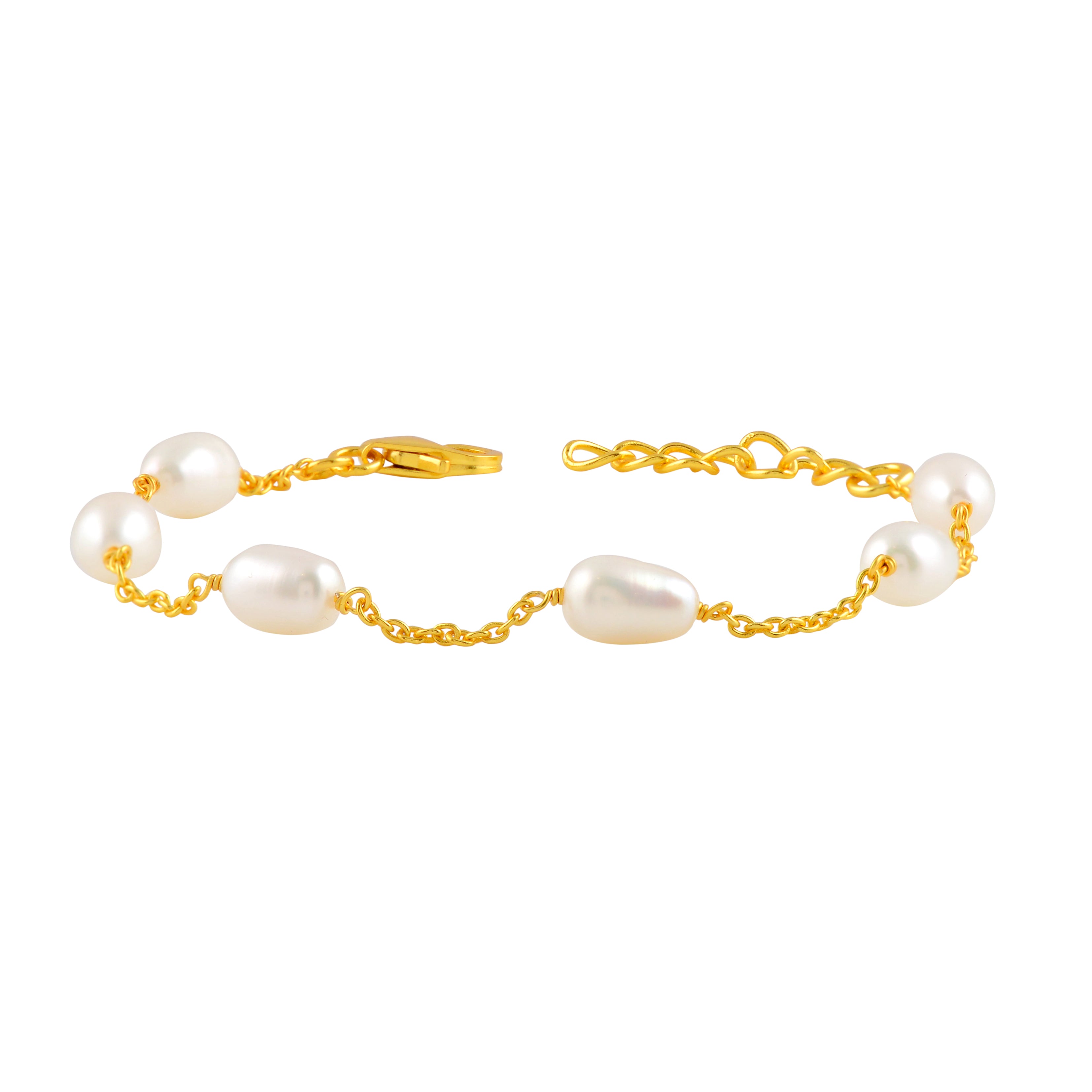 Organic Freshwater Pearl Link Silver Bracelet