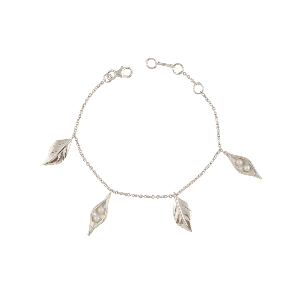 Silver Leaf & Pearl Drop Bracelet