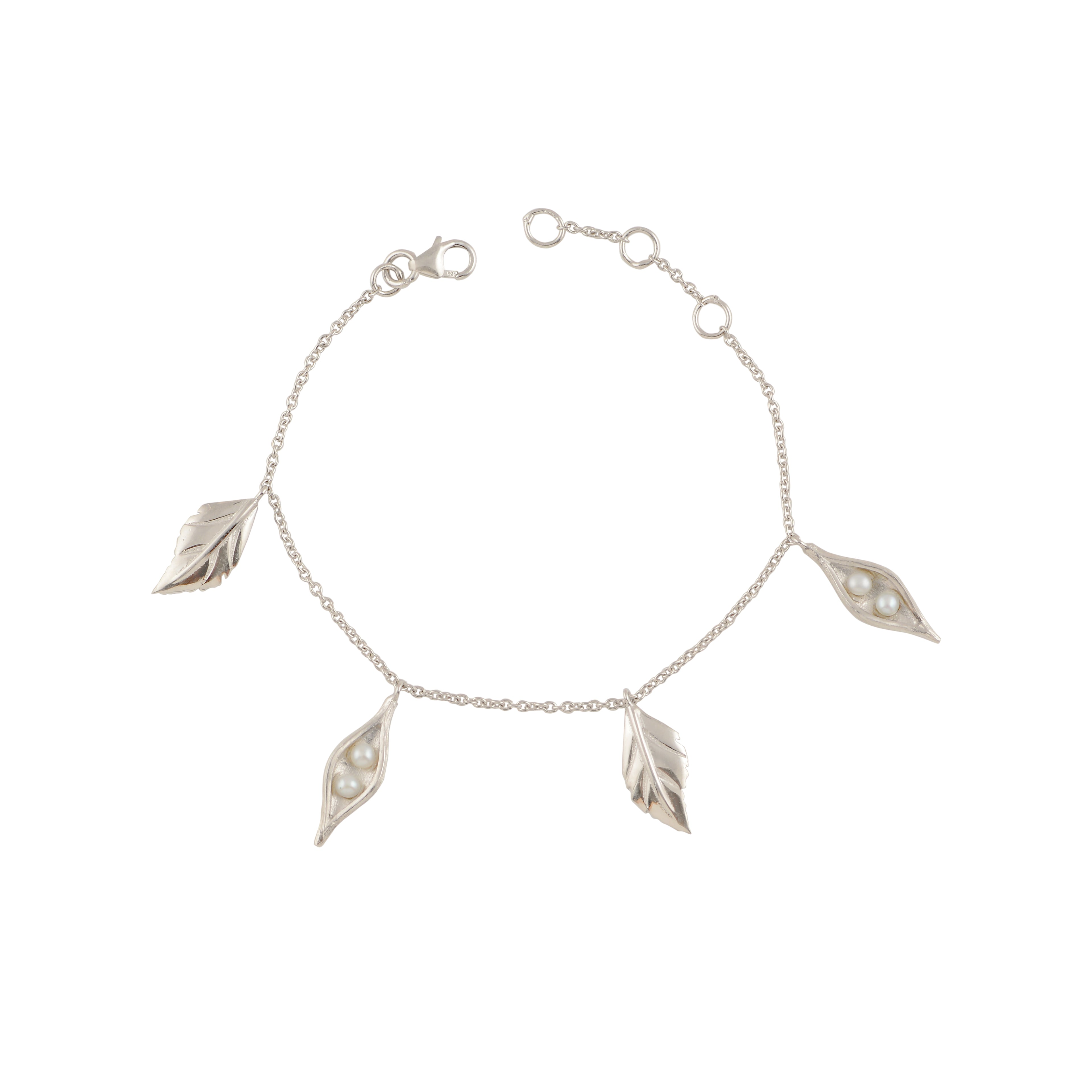 Silver Leaf & Pearl Drop Bracelet
