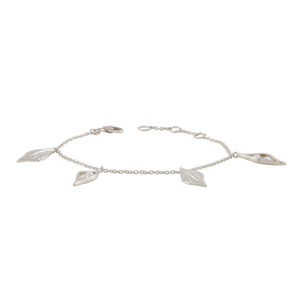 Silver Leaf & Pearl Drop Bracelet