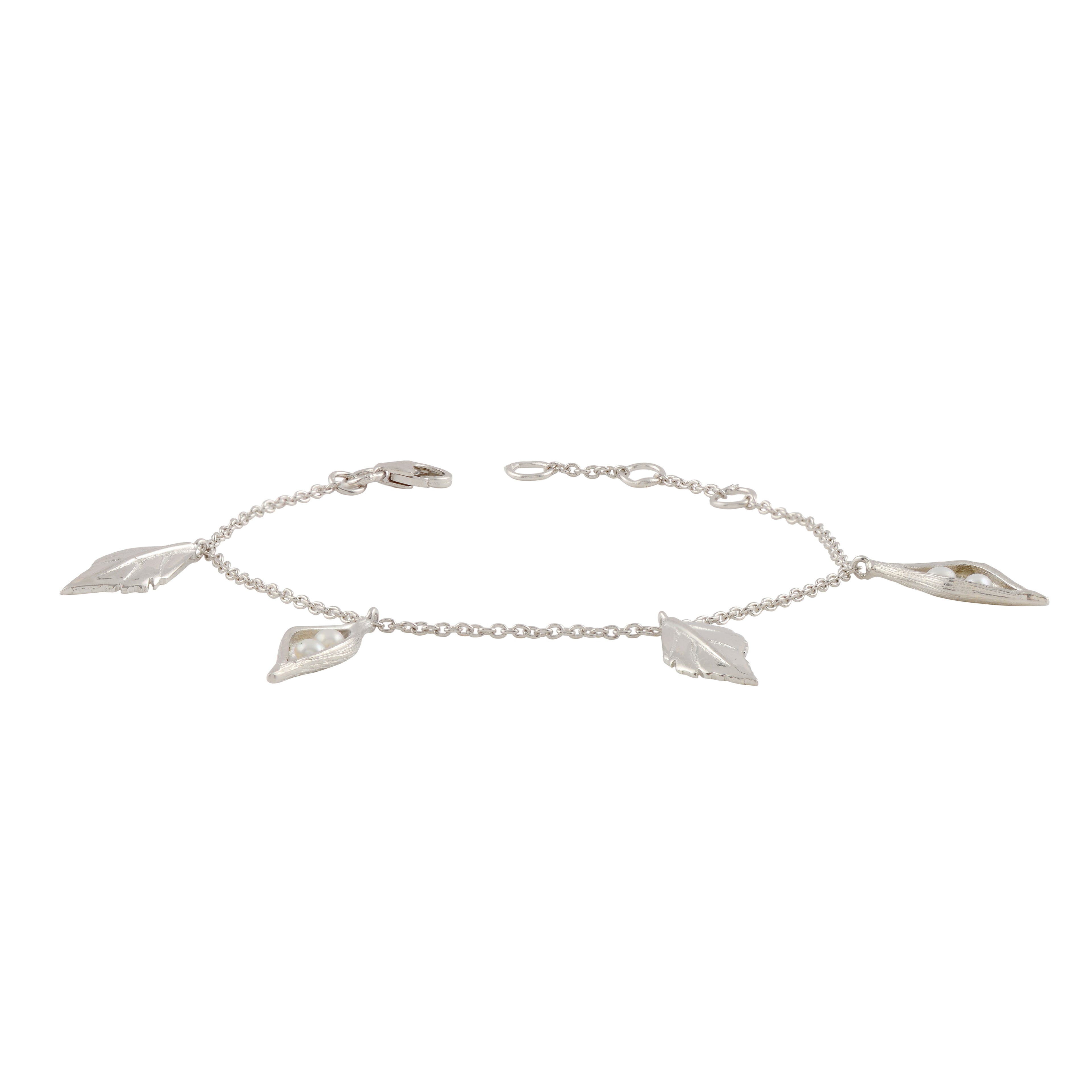 Silver Leaf & Pearl Drop Bracelet