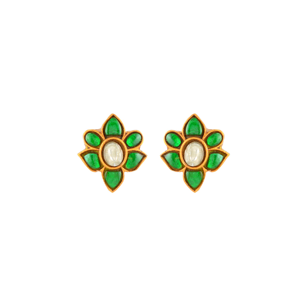 Verdant Bloom Silver Floral Studs