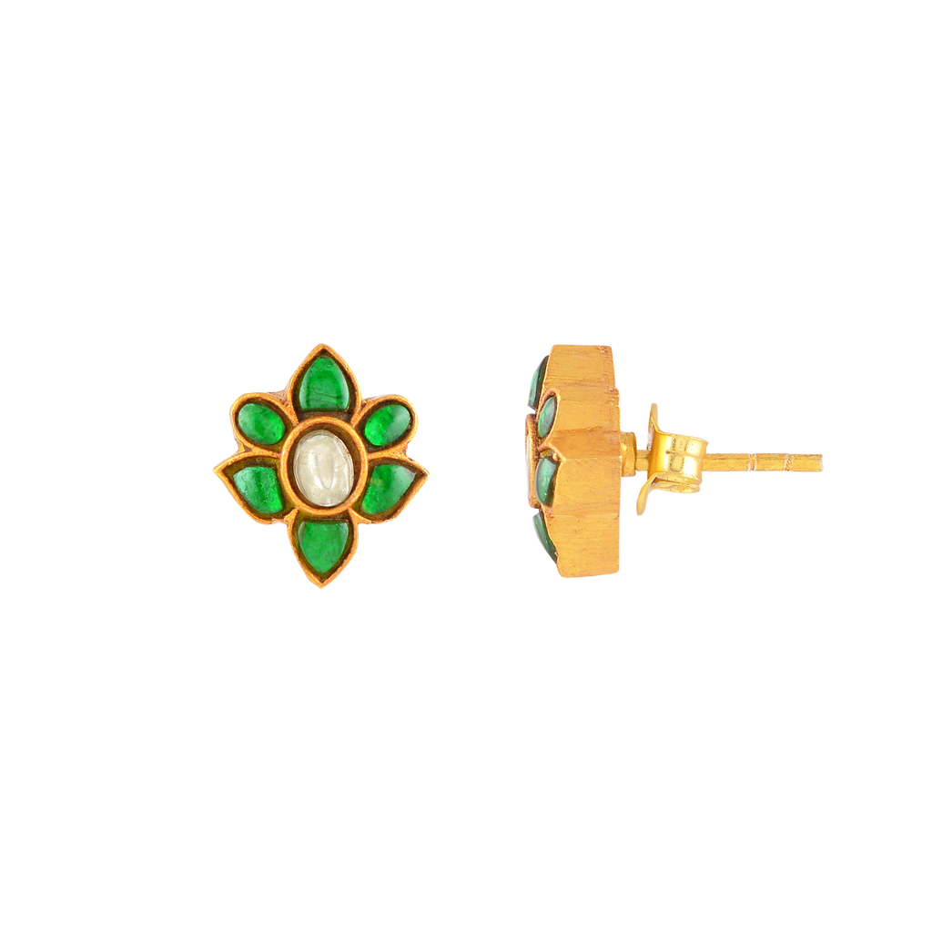 Verdant Bloom Silver Floral Studs