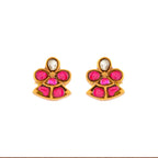 Silver Red Stone Floral Earrings