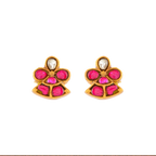 Silver Red Stone Floral Earrings