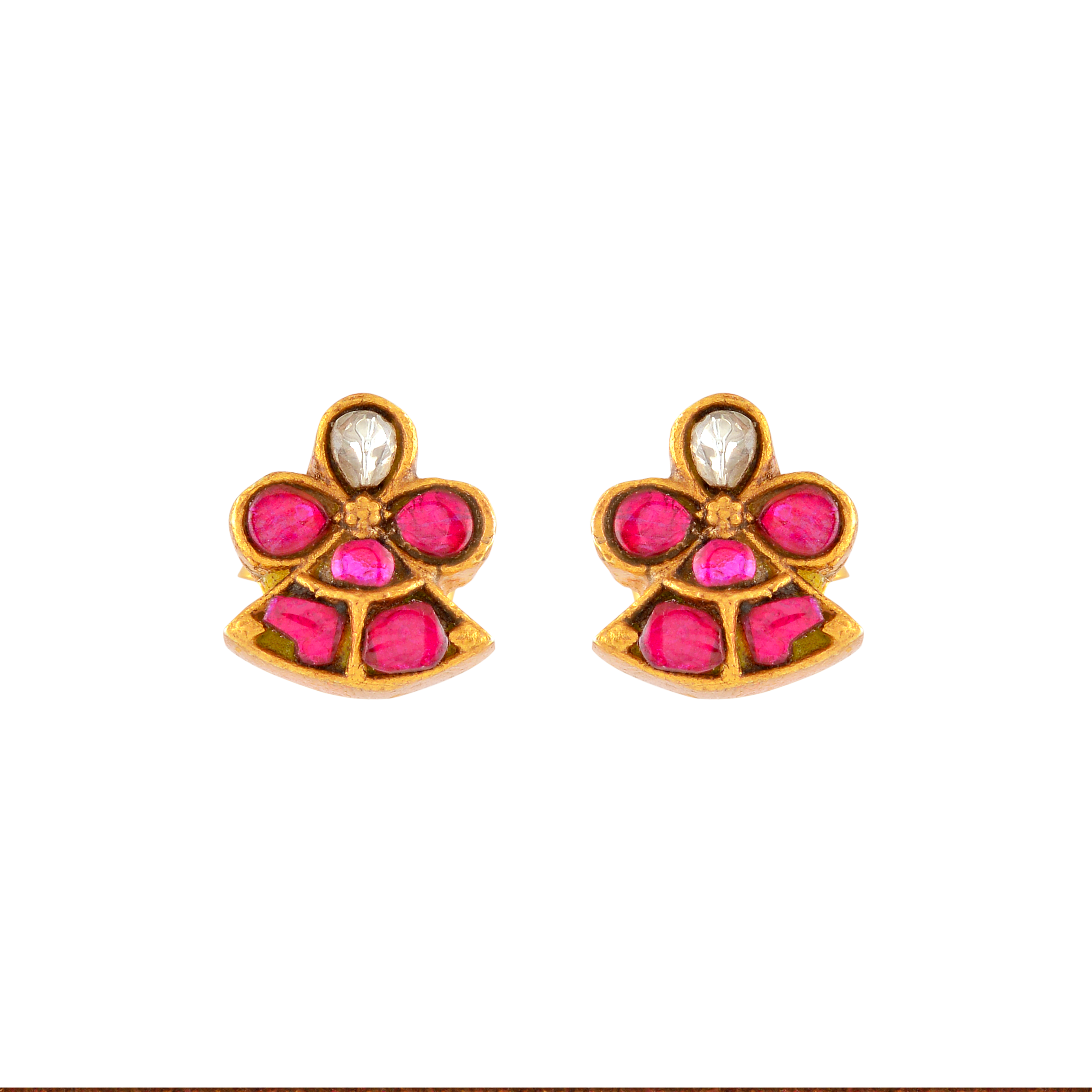 Silver Red Stone Floral Earrings