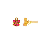 Silver Red Stone Floral Earrings