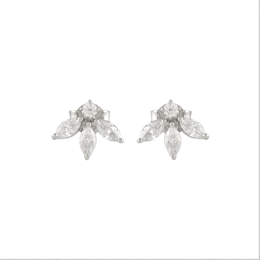 Sparkling Marquise Petal Floral Earrings in 92.5 Silver