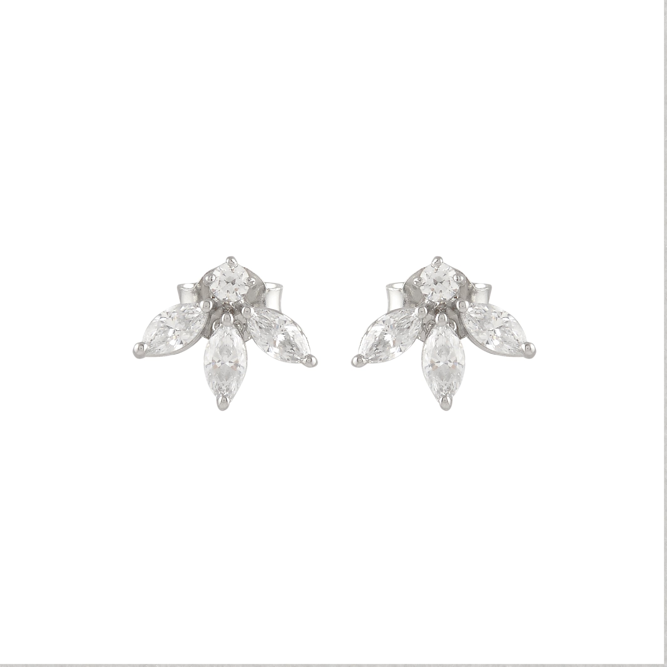 Sparkling Marquise Petal Floral Earrings in 92.5 Silver