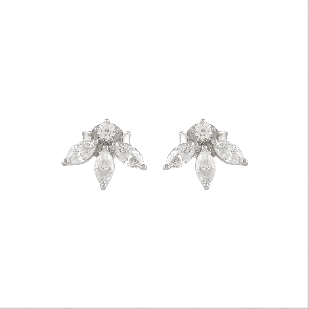 Sparkling Marquise Petal Floral Earrings in 92.5 Silver