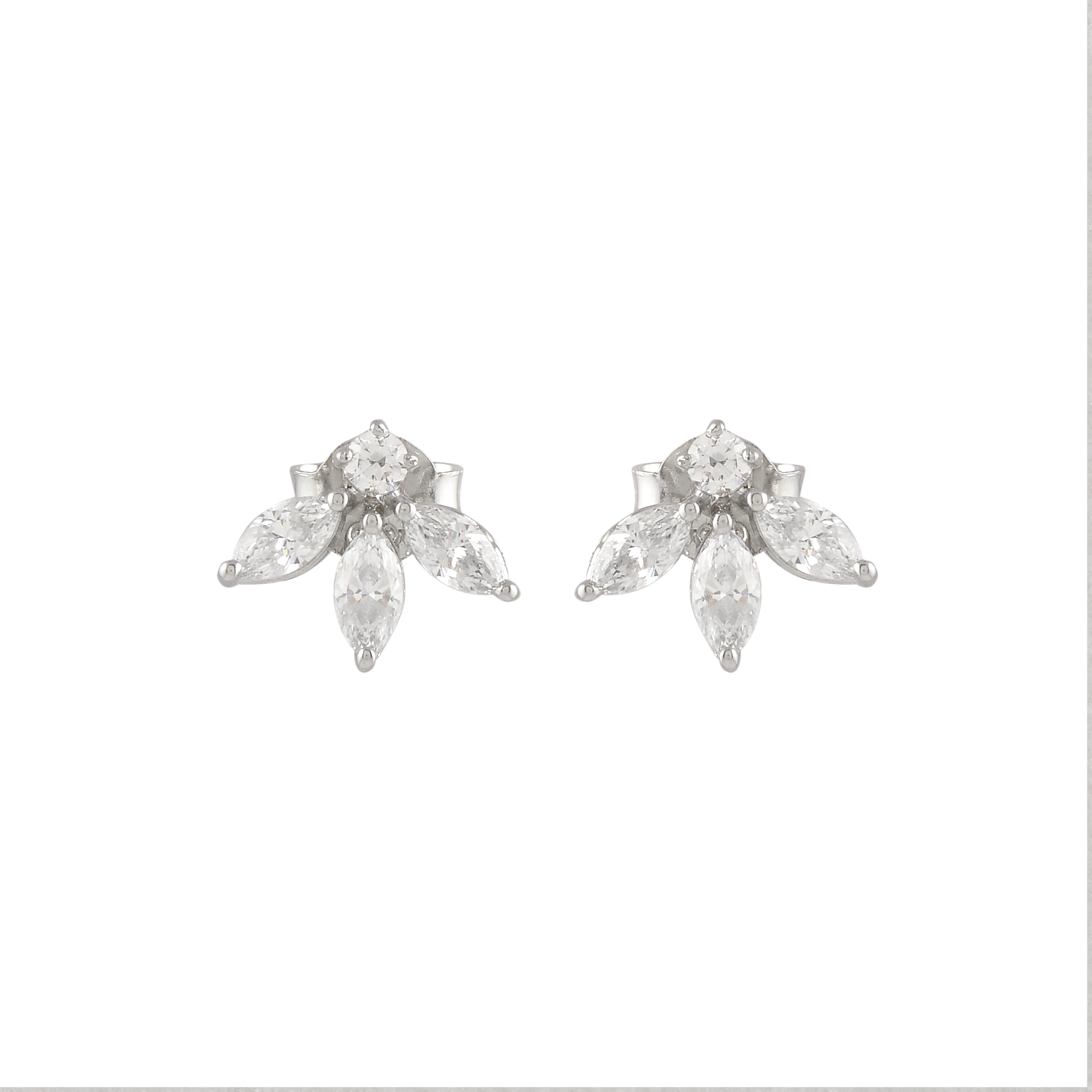 Sparkling Marquise Petal Floral Earrings in 92.5 Silver