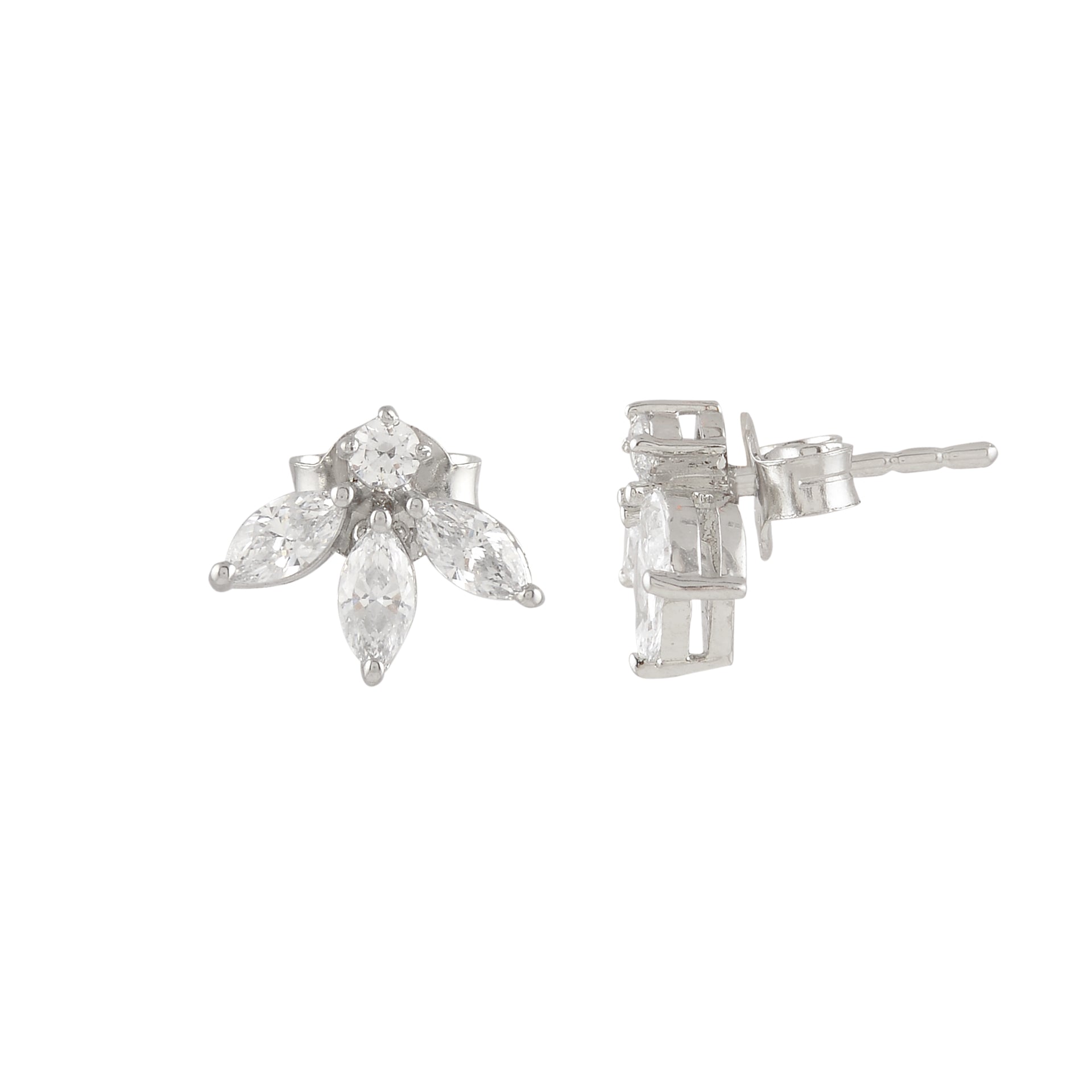 Sparkling Marquise Petal Floral Earrings in 92.5 Silver