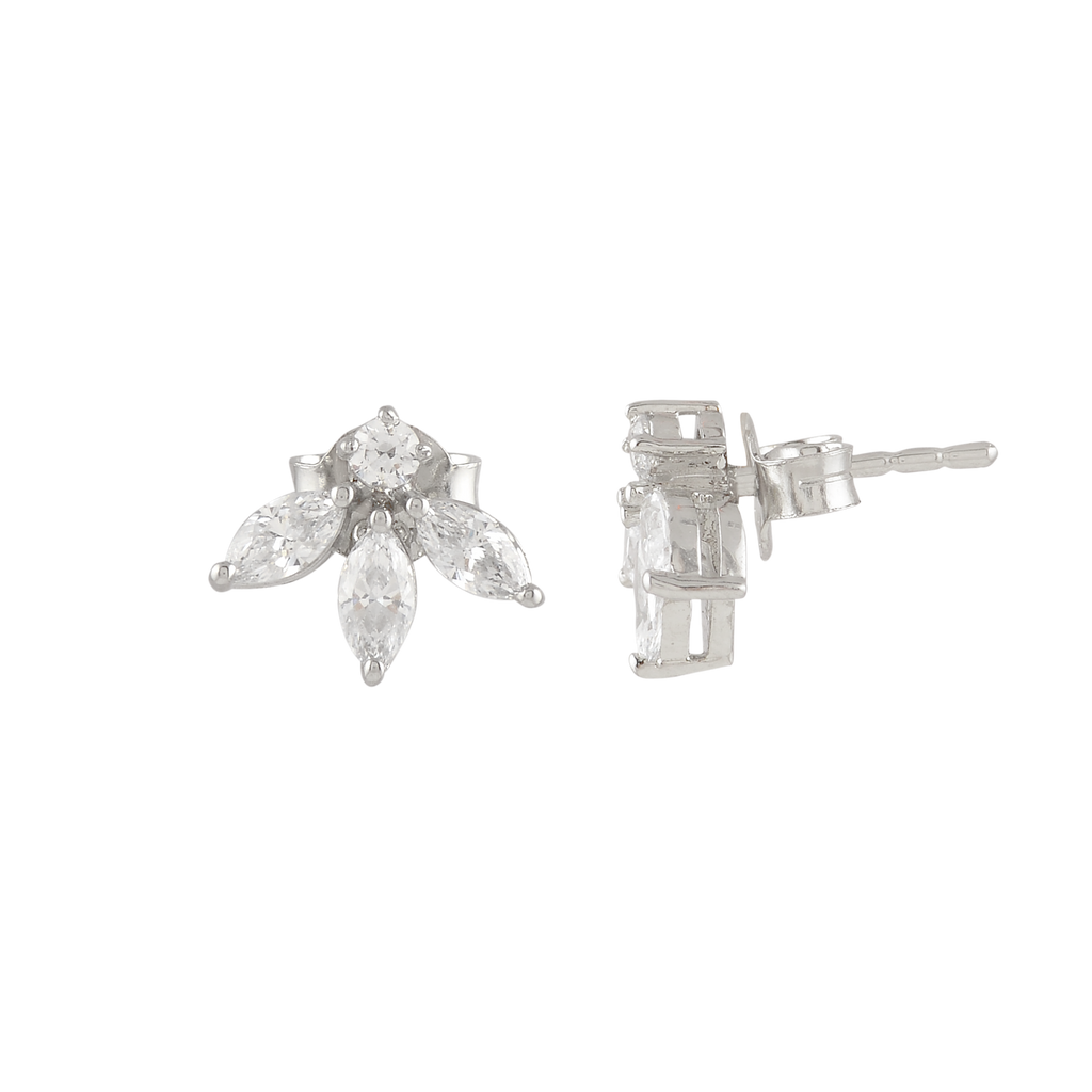 Sparkling Marquise Petal Floral Earrings in 92.5 Silver