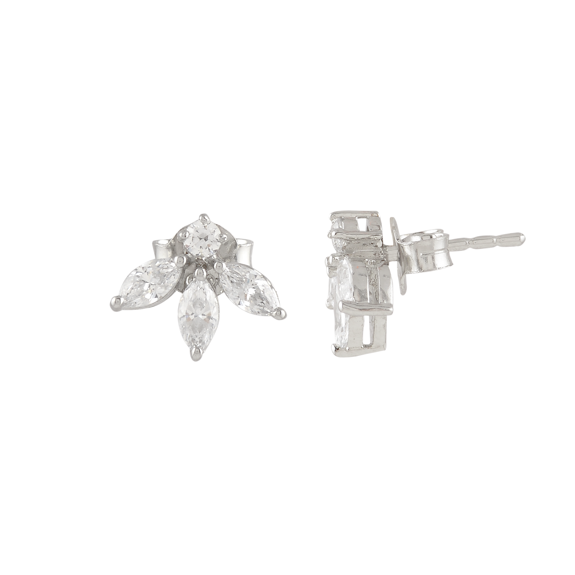 Sparkling Marquise Petal Floral Earrings in 92.5 Silver