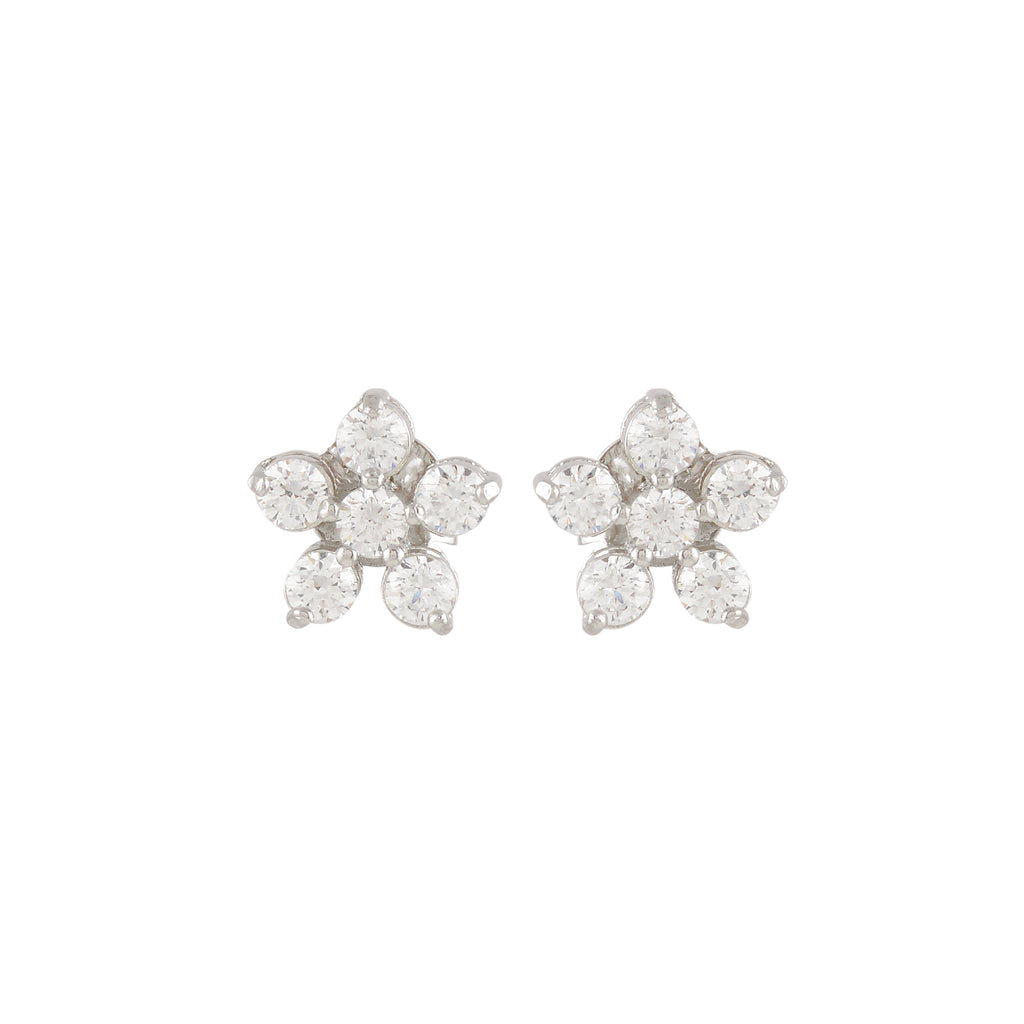 Silver Floral Stud Earrings with Sparkling CZ Accents