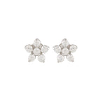 Silver Floral Stud Earrings with Sparkling CZ Accents