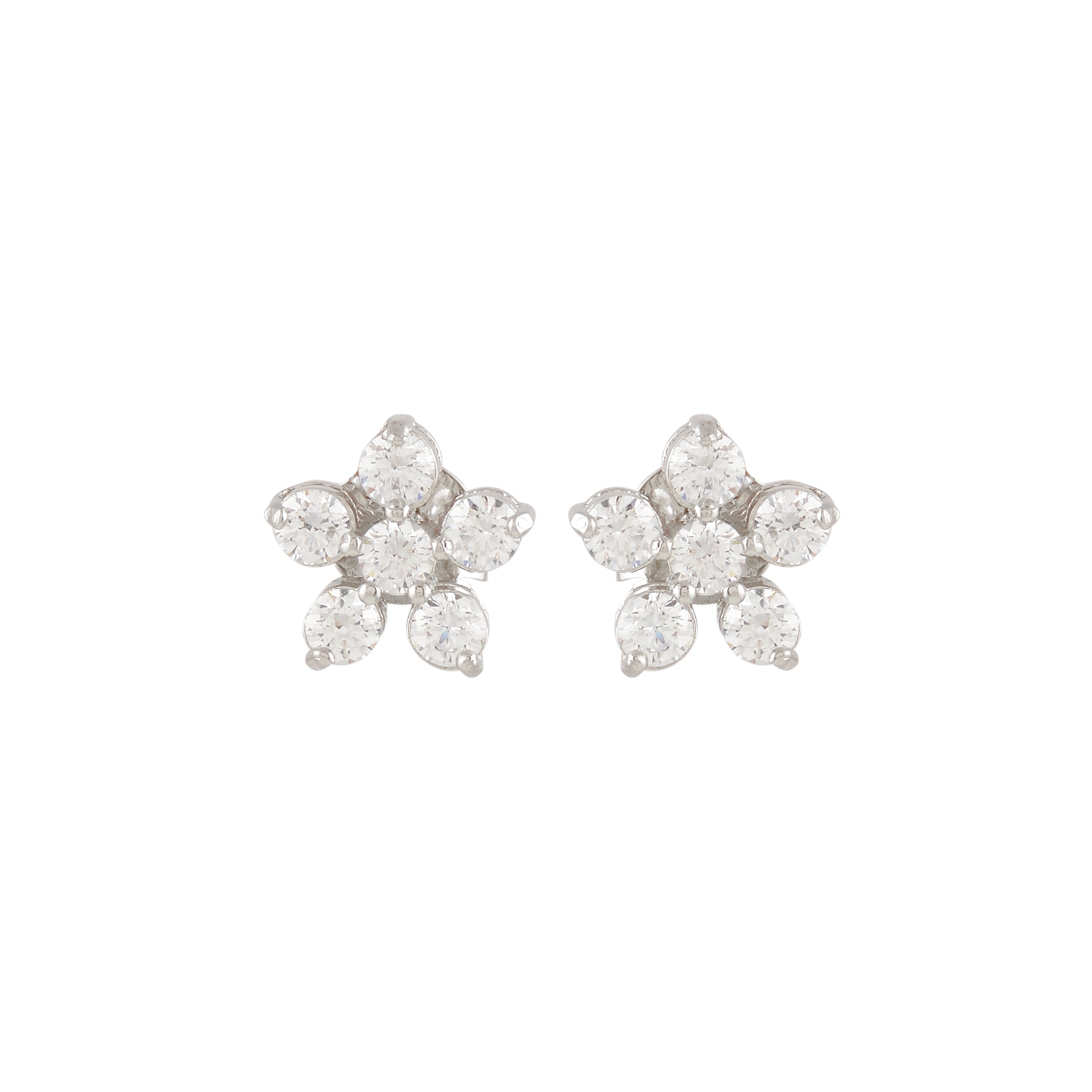 Silver Floral Stud Earrings with Sparkling CZ Accents