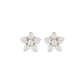 Silver Floral Stud Earrings with Sparkling CZ Accents