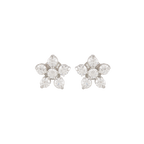 Silver Floral Stud Earrings with Sparkling CZ Accents