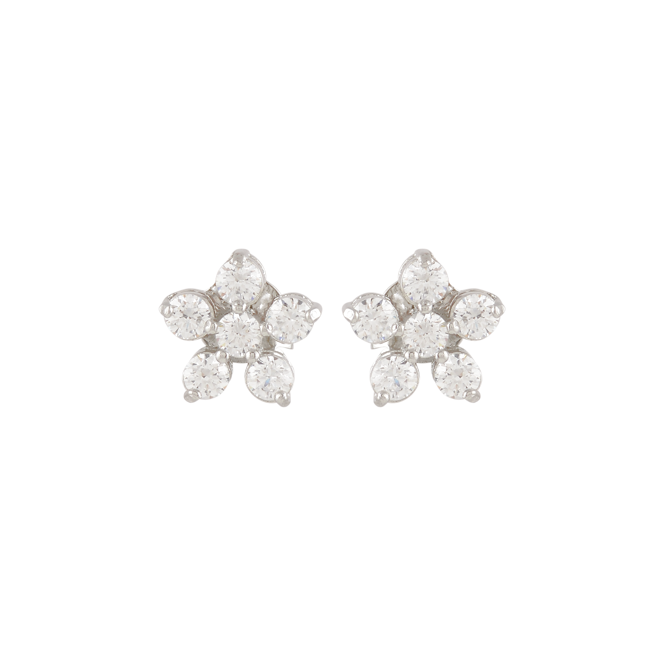 Silver Floral Stud Earrings with Sparkling CZ Accents