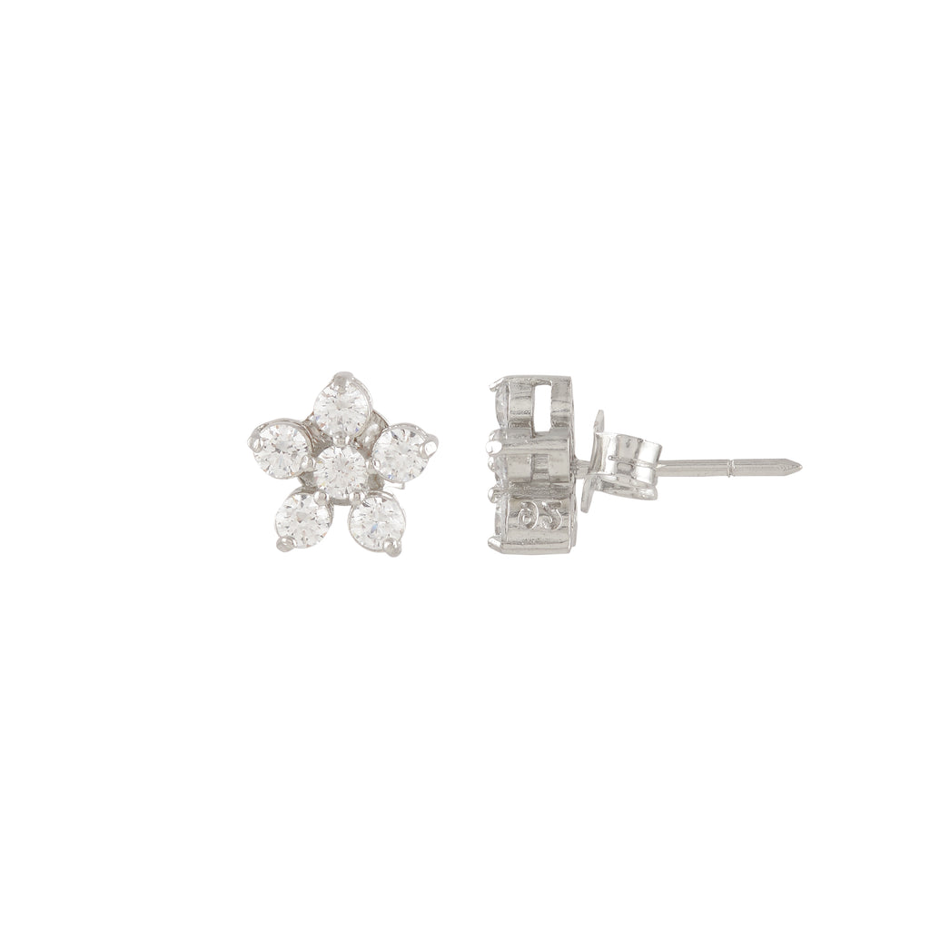 Silver Floral Stud Earrings with Sparkling CZ Accents