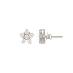 Silver Floral Stud Earrings with Sparkling CZ Accents
