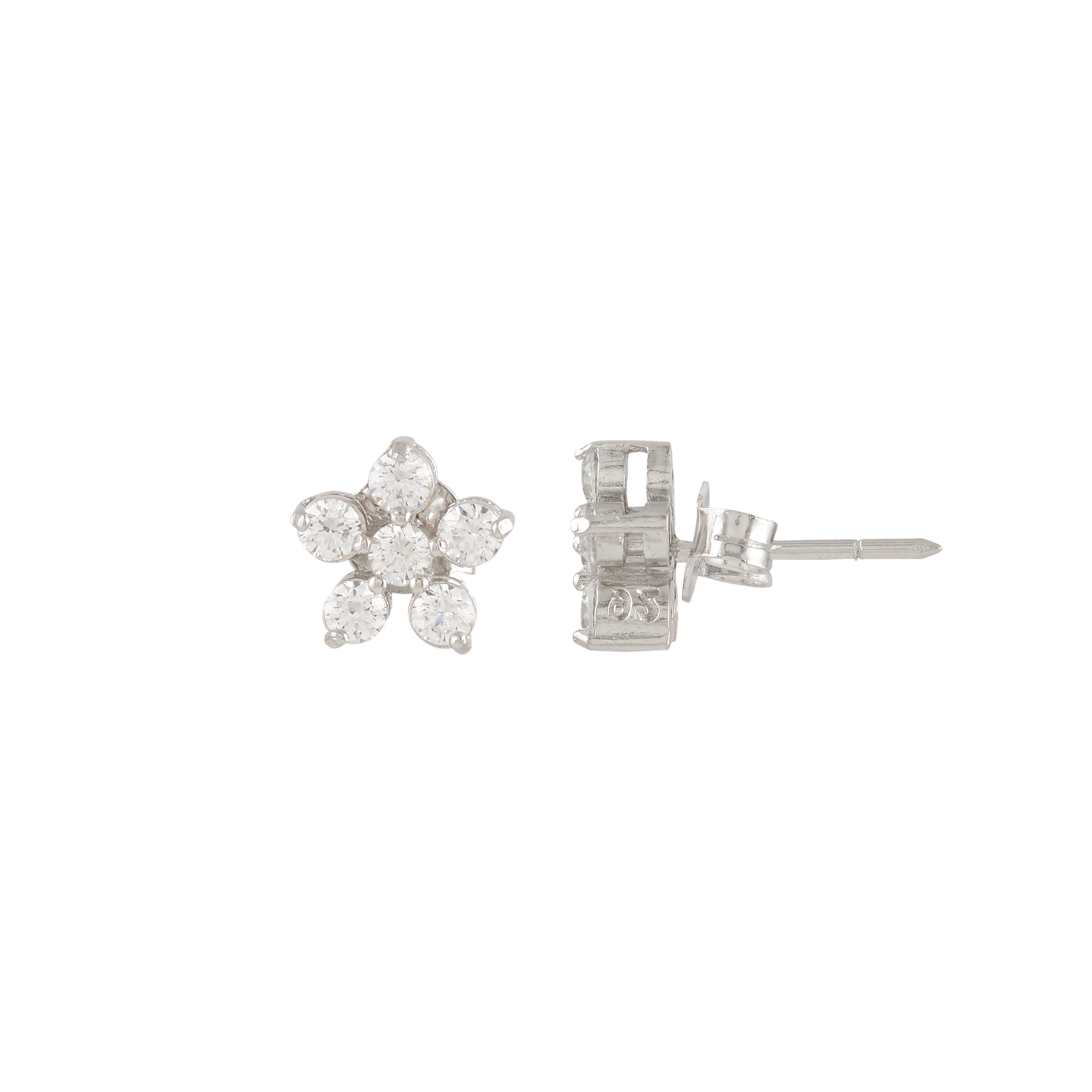 Silver Floral Stud Earrings with Sparkling CZ Accents