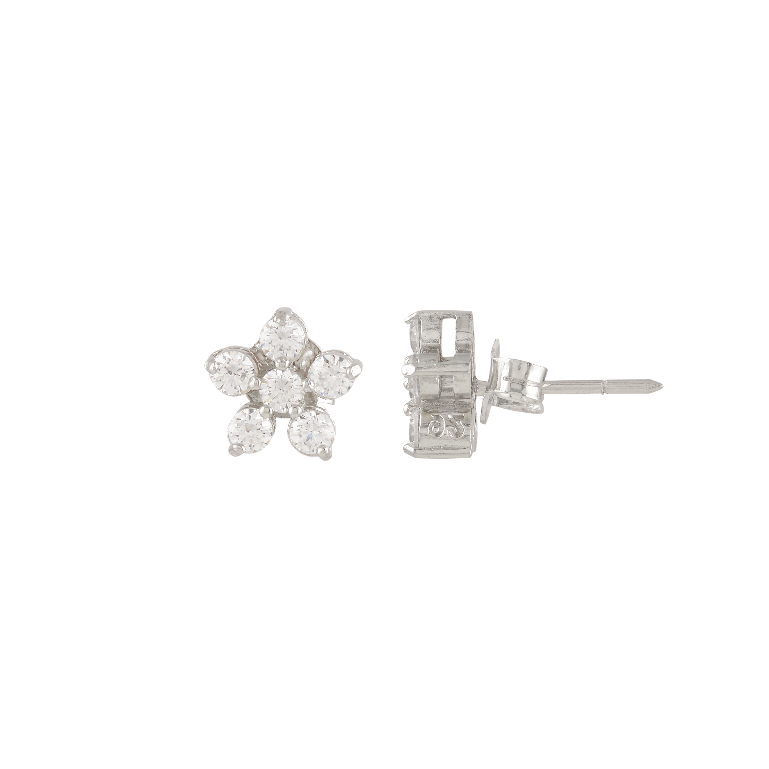 Silver Floral Stud Earrings with Sparkling CZ Accents