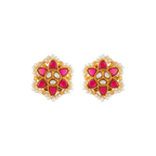 Crimson Bloom Silver Stud Earrings