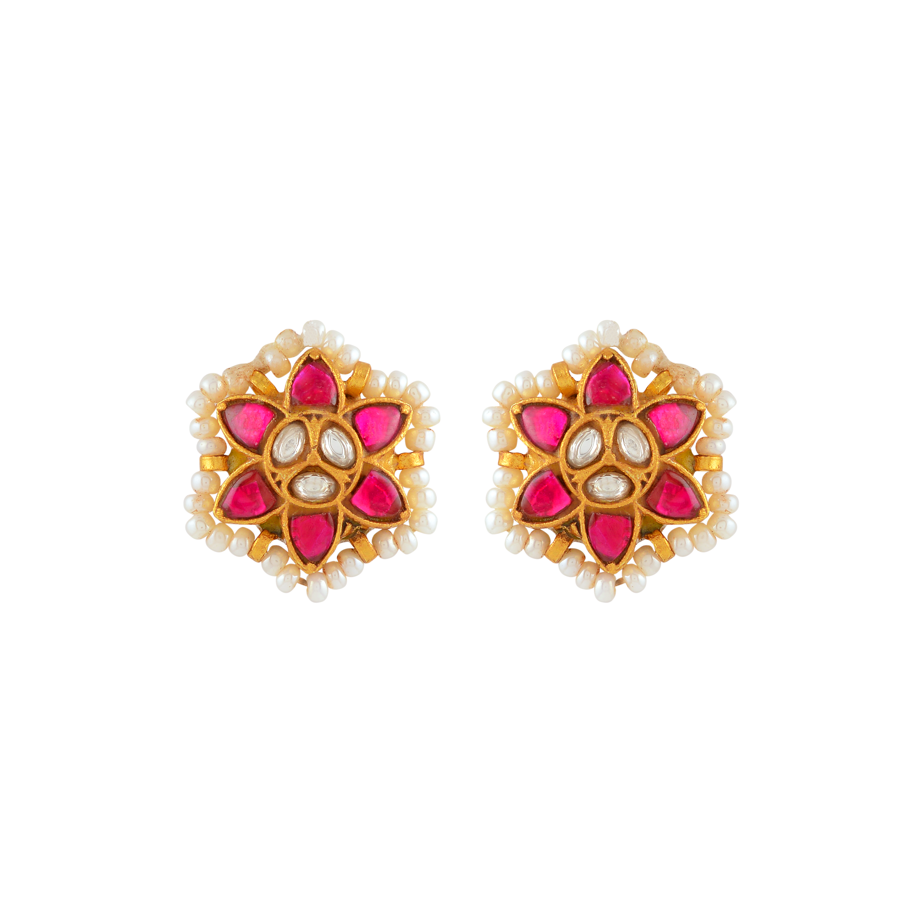 Crimson Bloom Silver Stud Earrings