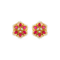 Crimson Bloom Silver Stud Earrings