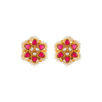 Crimson Bloom Silver Stud Earrings